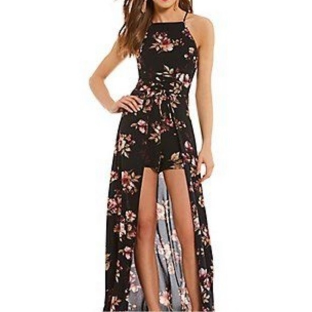 FLORAL ROMPER long black flowy‎ romper size medium
